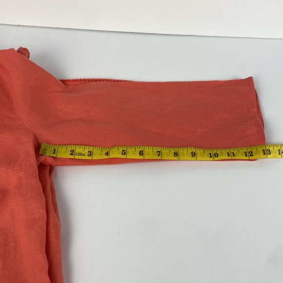 Orange 100% linen half sleeve breathable lightweight formal embroidered top sz M - Picture 8 of 8